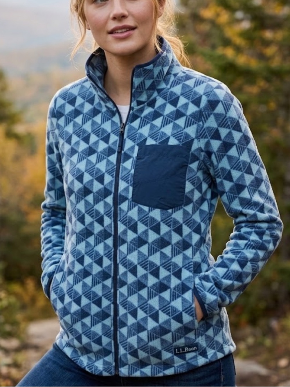 L.L. Bean Women’s Blue Geometric Teddy Fleece Jacket! S